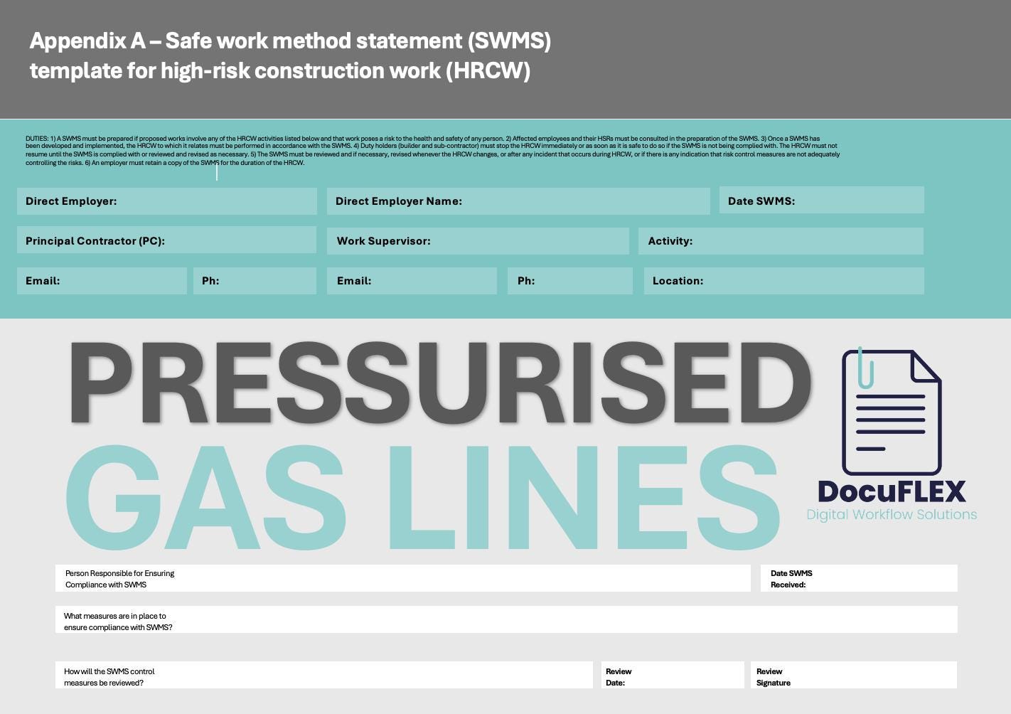 SWMS/Risk Assessment - Tailored for Working around Pressurized Gas Lines