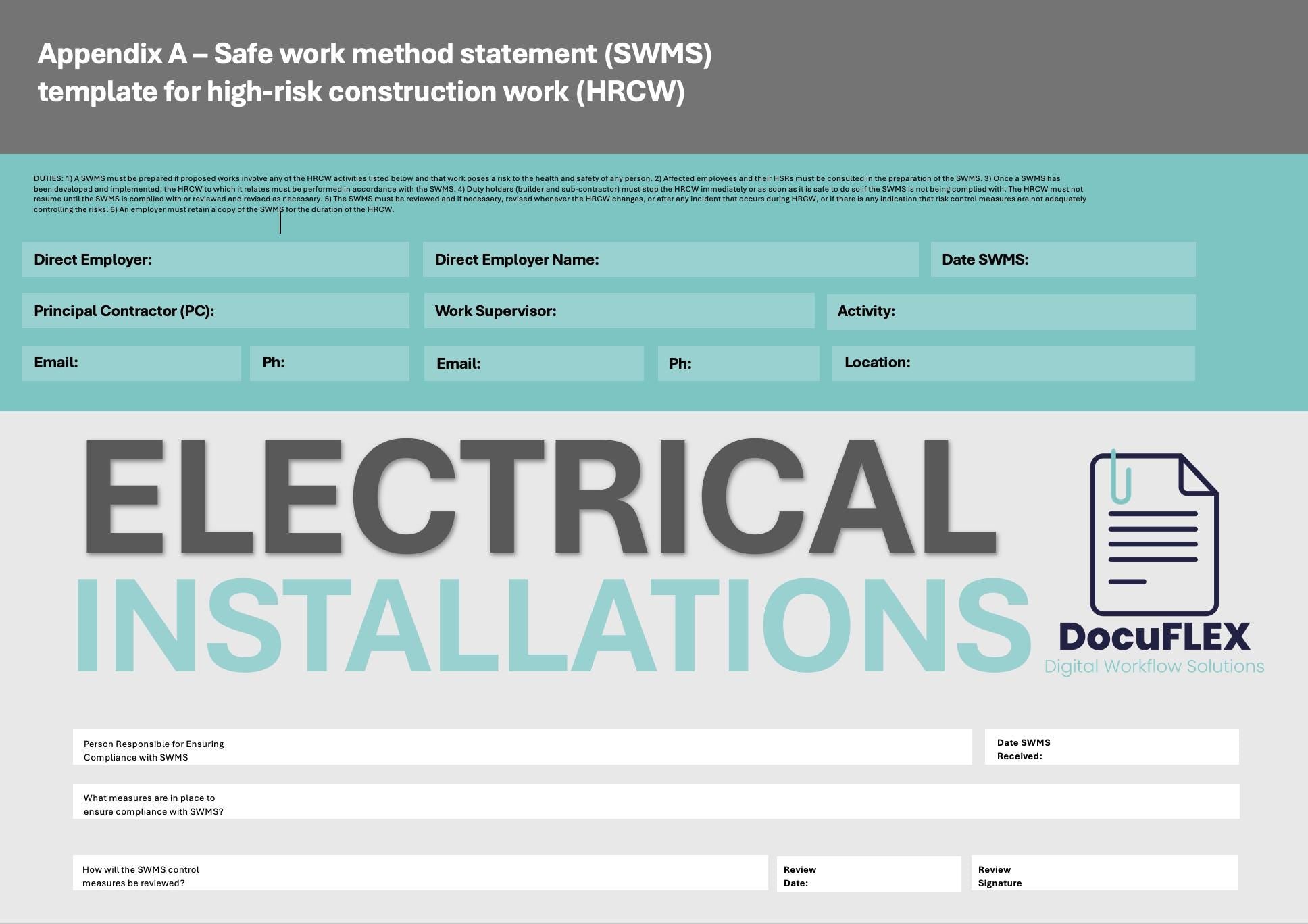 SWMS/Risk Assessment - Energised Electrical Installations, Safe Work Method Statement, Small business dafety documents