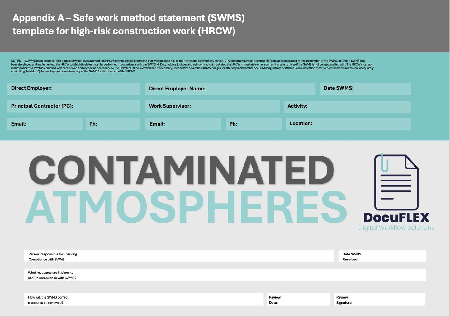 SWMS/Risk Assessment - Contaminated or flammable atmospheres, Safe Work Method Statement, Safety Documentation