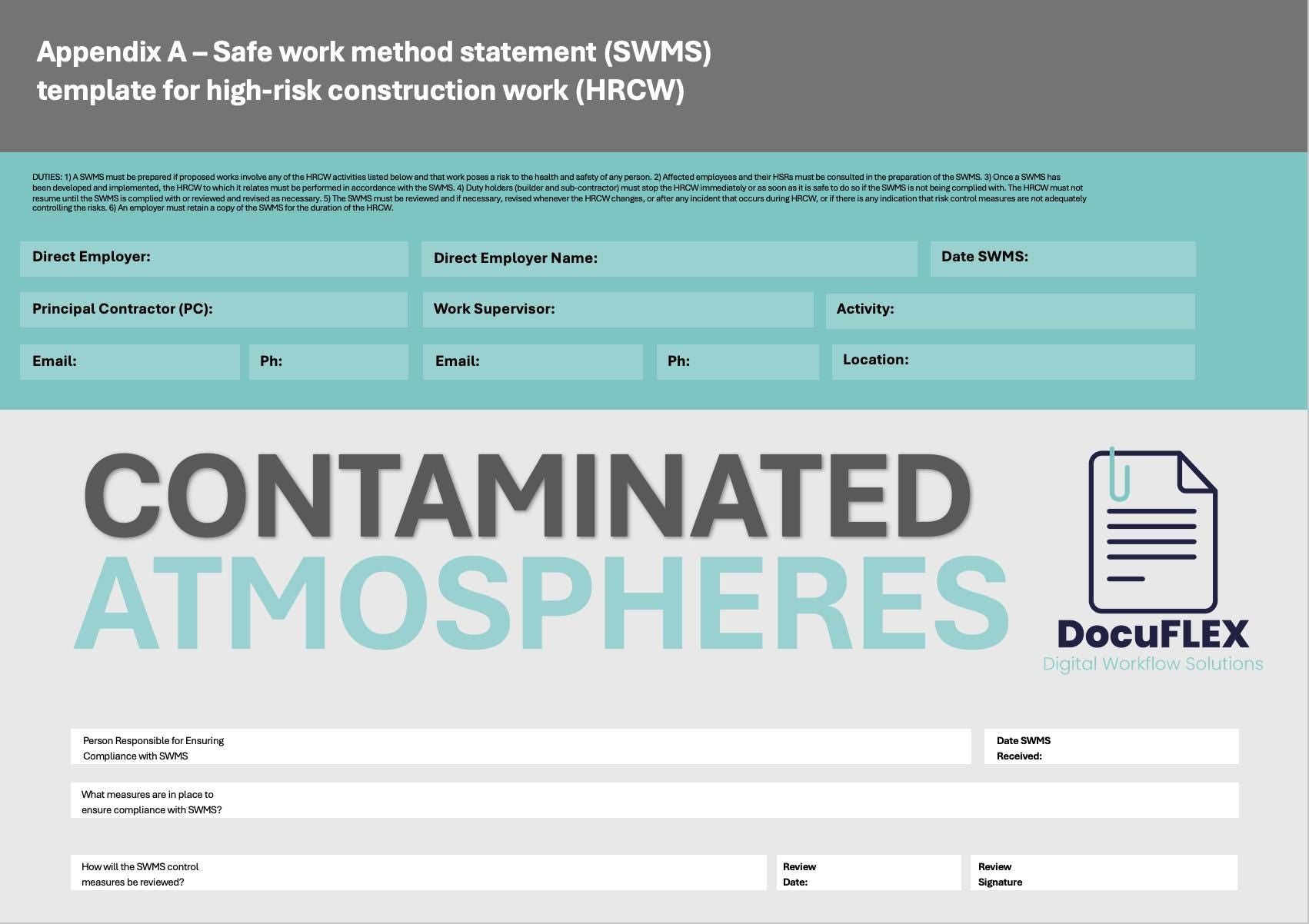 SWMS/Risk Assessment - Contaminated or flammable atmospheres, Safe Work Method Statement, Safety Documentation