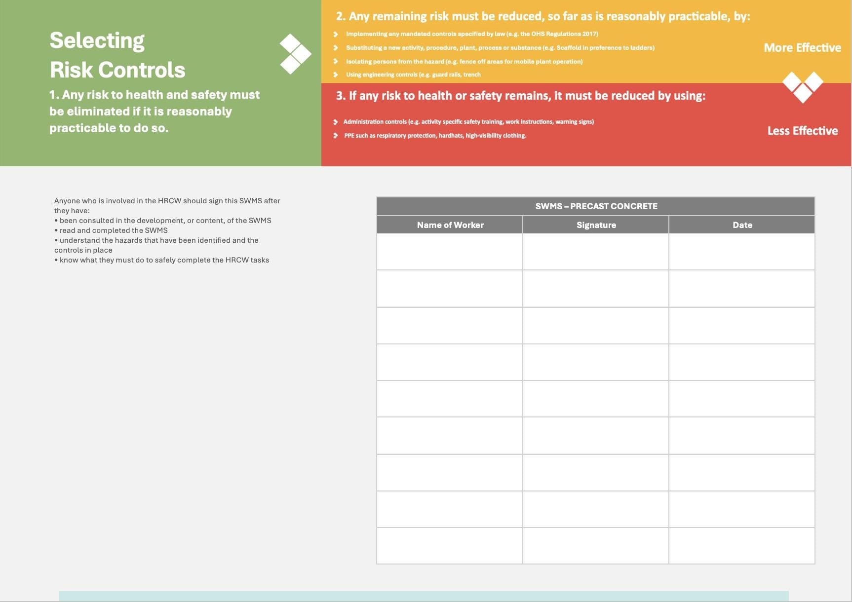 SWMS/Risk Assessment - Pre-Cast Concrete Errection, Safe Work Method Statement