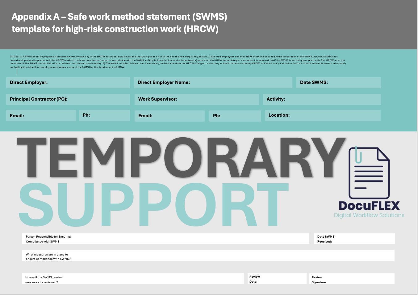 SWMS/Risk Assessment - Tailored for Temporary Load Bearing Support