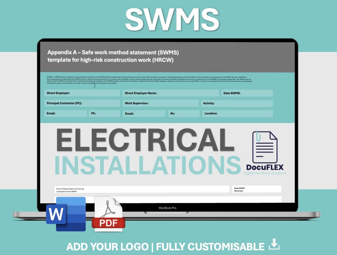 SWMS/Risk Assessment - Energised Electrical Installations, Safe Work Method Statement, Small business dafety documents