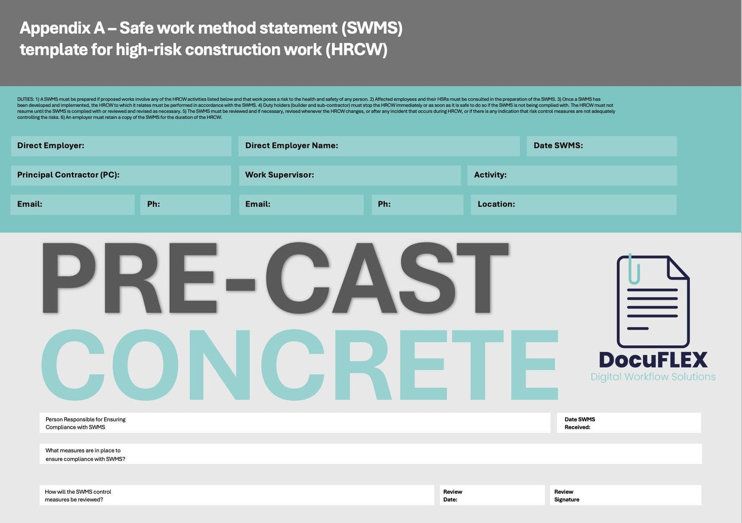 SWMS/Risk Assessment - Pre-Cast Concrete Errection, Safe Work Method Statement