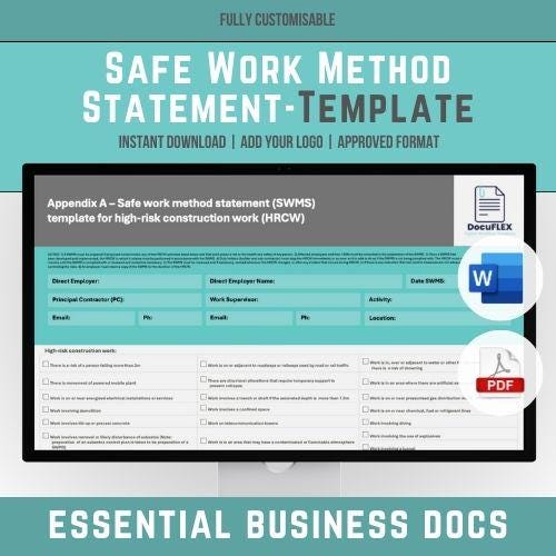 2025 SWMS Customisable Template Safe Work Method Statement/JSA Business Tool Safety