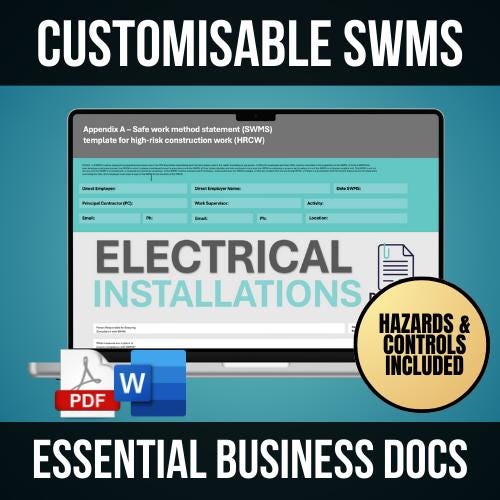 SWMS/Risk Assessment - Energised Electrical Installations, Safe Work Method Statement, Small business dafety documents