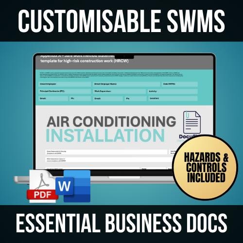 HVAC SWMS Bundle | 8 Safe Work Method Statements | WHS Compliance | Editable Safety Templates