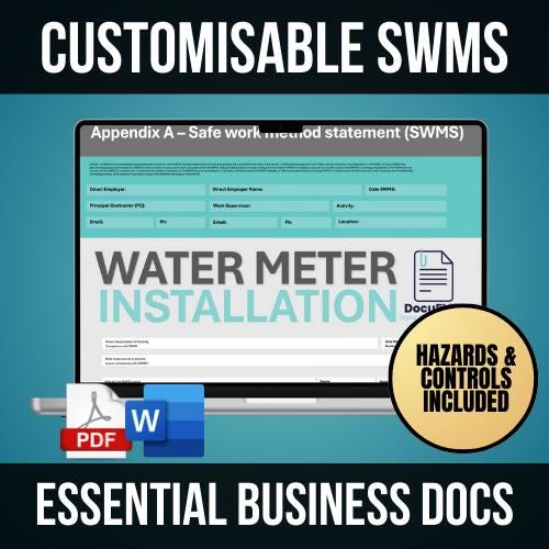 Plumbing Water Meter SWMS | Safe Work Method Statement | WHS Compliance | Editable Template