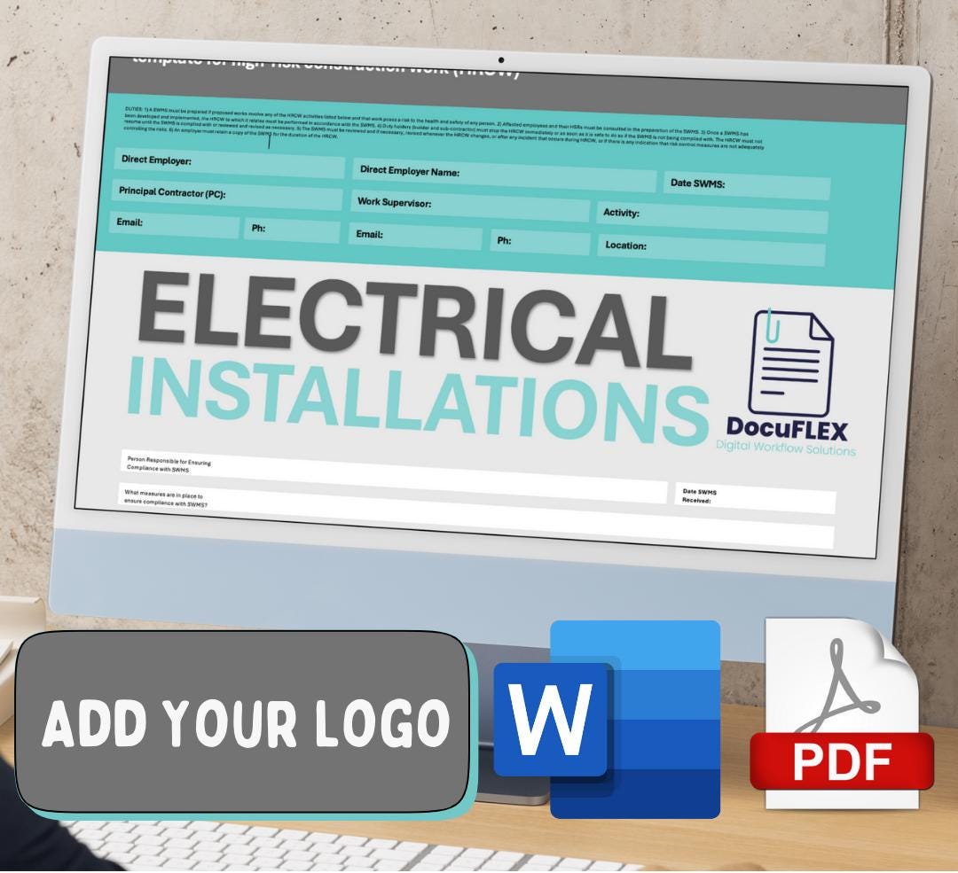 SWMS/Risk Assessment - Energised Electrical Installations, Safe Work Method Statement, Small business dafety documents