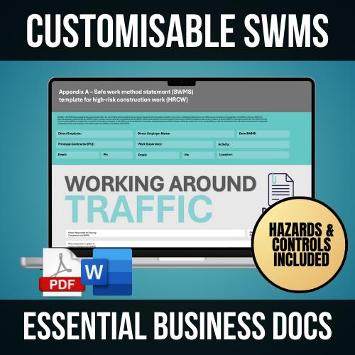 SWMS/Risk Assessment Working Around Traffic customisable Small business Template Safety