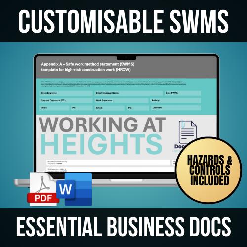 SWMS/Risk Assessment Working at Heights Editable Custom template Small Business