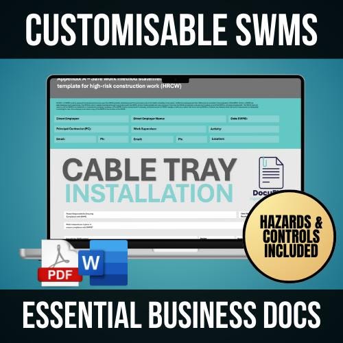 SWMS Electrical Cable Ladder Tray & Conduit Installation | Safe Work Method Statement | Editable WHS Template