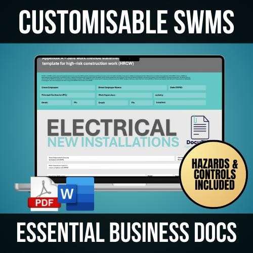 SWMS Electrical New Installations | Safe Work Method Statement | WHS Compliance | Editable Template