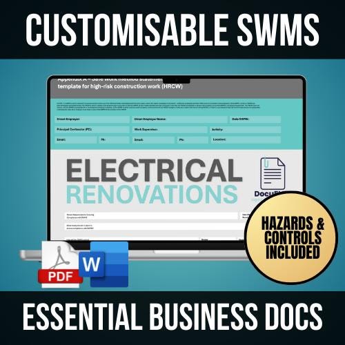 SWMS Electrical Renovations | Safe Work Method Statement | WHS Compliance | Editable Template