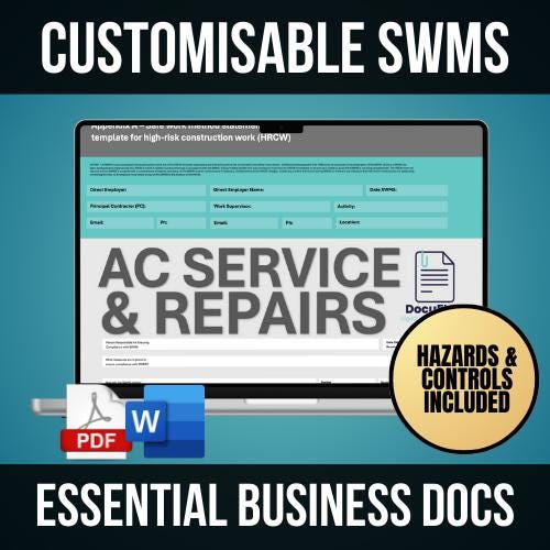 SWMS Air Conditioning Service & Repairs | Safe Work Method Statement | WHS Compliance | Editable Template