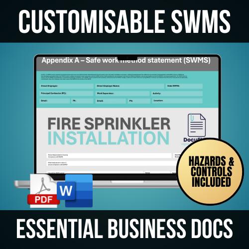 Fire Sprinkler System SWMS | Safe Work Method Statement | WHS Compliance | Editable Template