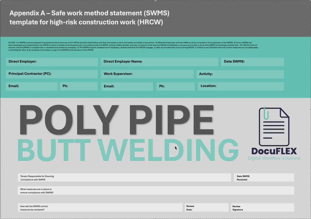 SWMS Poly Pipe Butt Welding | Safe Work Method Statement | WHS Compliance | Editable Template