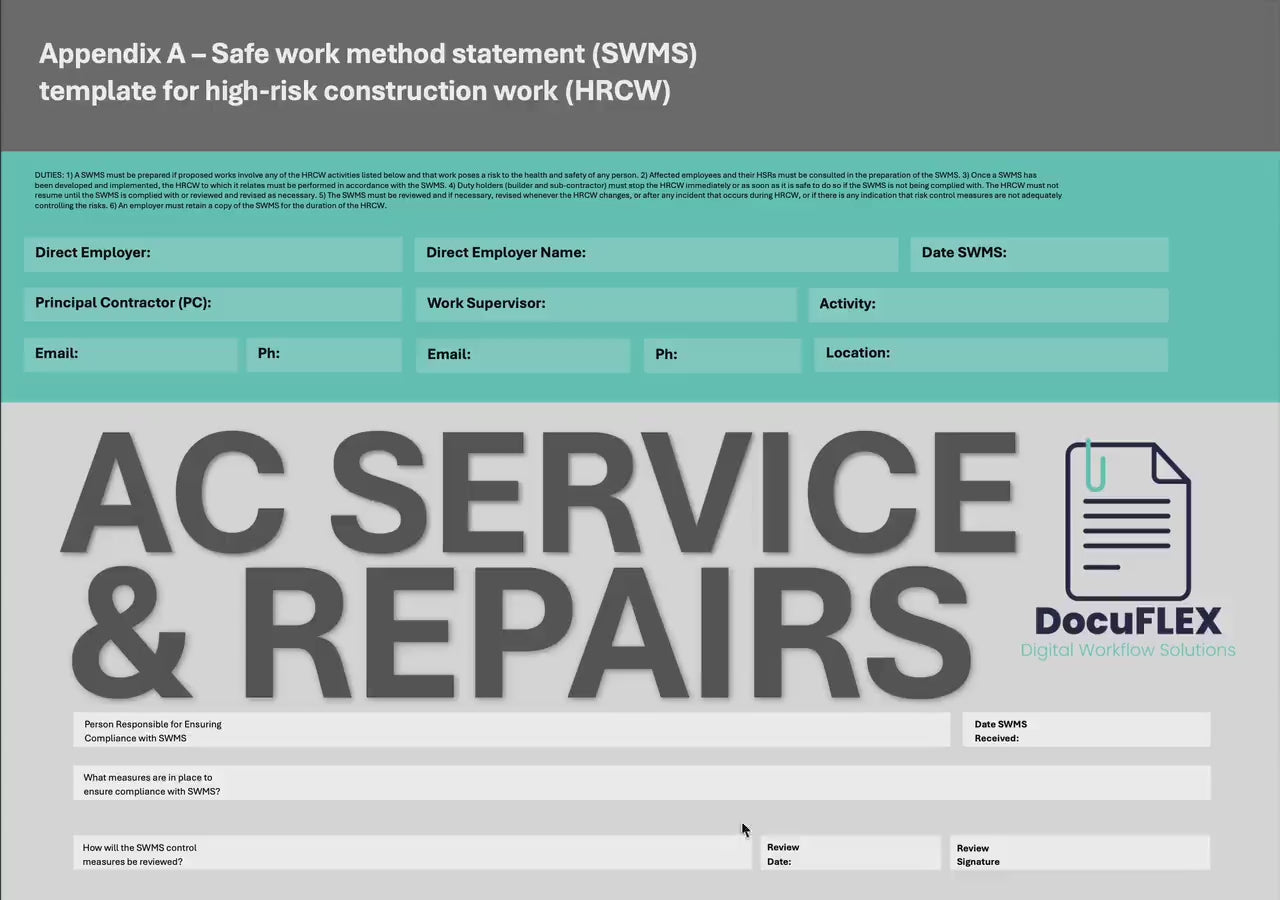 SWMS Air Conditioning Service & Repairs | Safe Work Method Statement | WHS Compliance | Editable Template